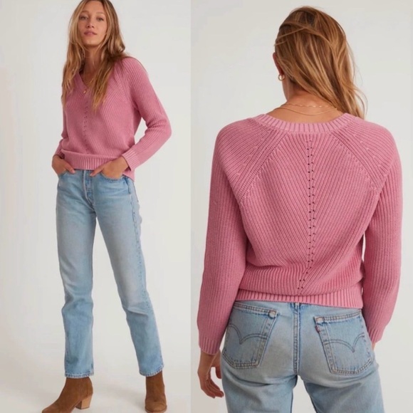 Marine Layer Sweaters - Marine Layer Ezra V-Neck Sweater in Light Mauve Size S